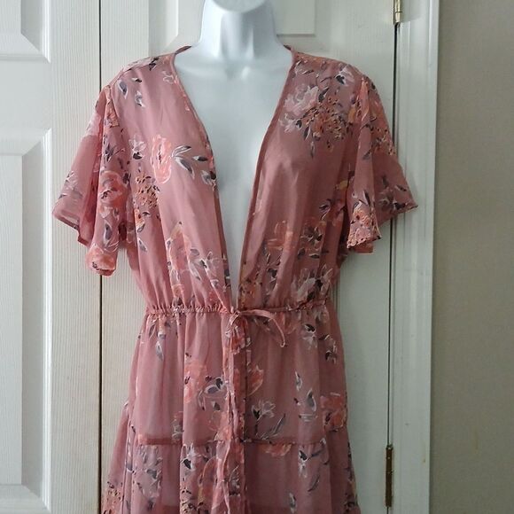 Live 4 Truth boho mauve duster kimono dress tie at waist closure Sz 1X NWOT - Picture 3 of 8